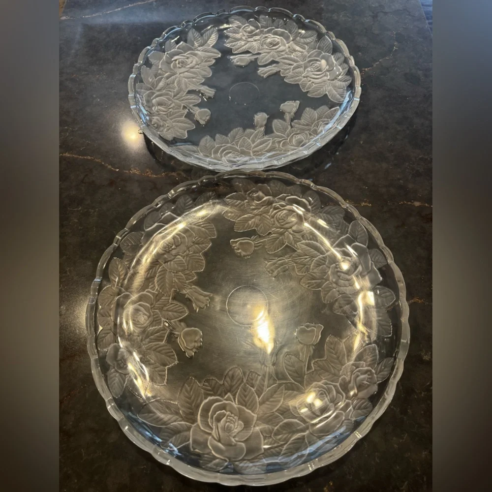 Mikasa Clear Floral Glass Platter Set of 2 Grandmacore Minimalist